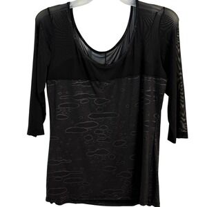 Check It Out Plus Mesh‎ Long Sleeve Top Abstract Print Plus Size 3XL